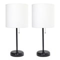 Limelights Black Stick Lamp with Charging Outlet and Fabric Shade 2 Pack Set&amp;#44; White LC2001-BAW-2PK
